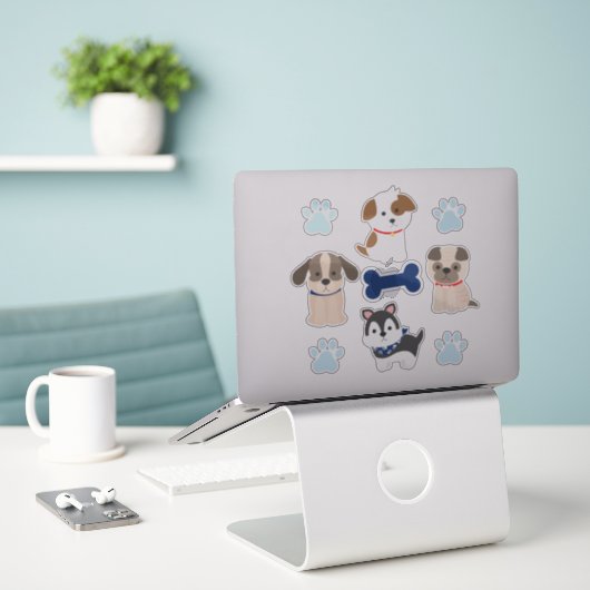 Blauwe Puppystickervel Sticker (Laptop op bureau)