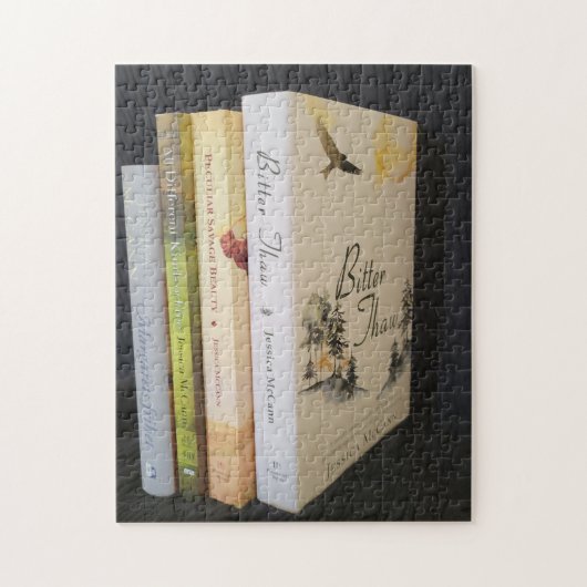 Blauwe puzzel met historische romans (Verticaal)