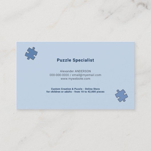 blauwe puzzel visitekaartje (Achterkant)