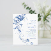 Blauwe QR code bloemenbudget bruiloft uitnodiging (Staand voorkant)