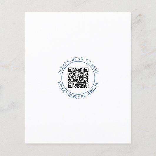 Blauwe QR code bloemenbudget bruiloft uitnodiging (Achterkant)