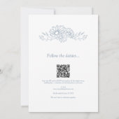 Blauwe QR Code Botanische All In One Trouwkaart Kaart (Achterkant)