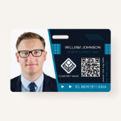 Blauwe QR-code Foto-ID-badge | bedrijfsmedewerker Badge (Voorkant)