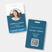 Blauwe QR-code School Docent Identificatiebadge Badge (Voor- en achterkant)