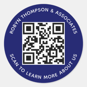 Blauwe QR Code Stickers Bedrijfsnaam Labels Rond