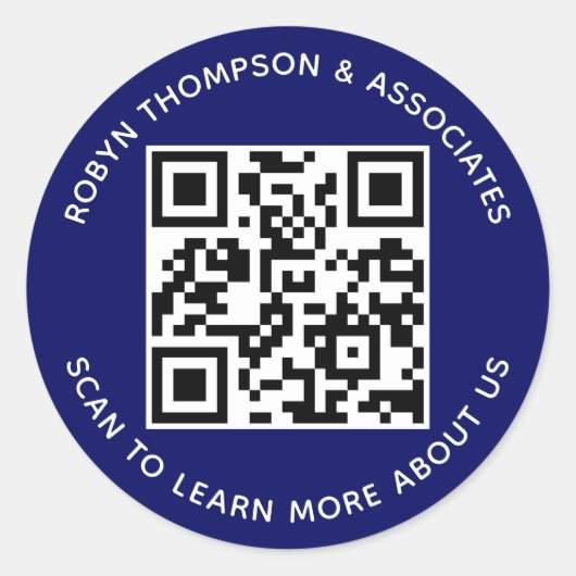 Blauwe QR Code Stickers Bedrijfsnaam Labels Rond (Voorkant)
