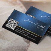 Blauwe QR-code voor professionele schrijver Visitekaartje