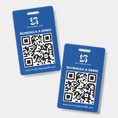 Blauwe QR-code website beursbord Badge (Voor- en achterkant)