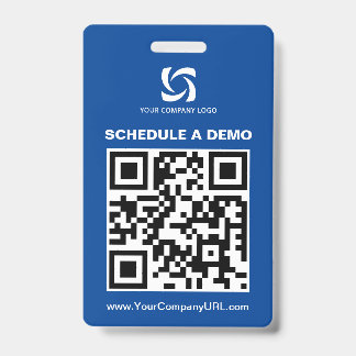 Blauwe QR-code website beursbord Badge