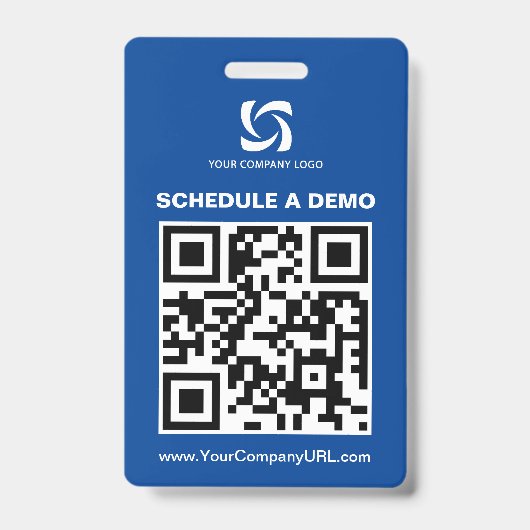 Blauwe QR-code website beursbord Badge (Voorzijde)