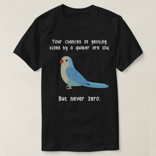 Blauwe Quaker Parrot Nooit Zero T-shirt (Design voorkant)