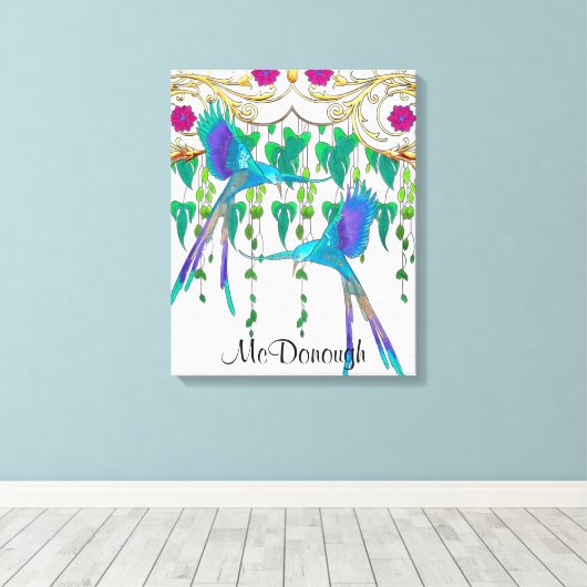 Blauwe Quetzal Vogel Canvas Afdruk (Insitu (Houten vloer))