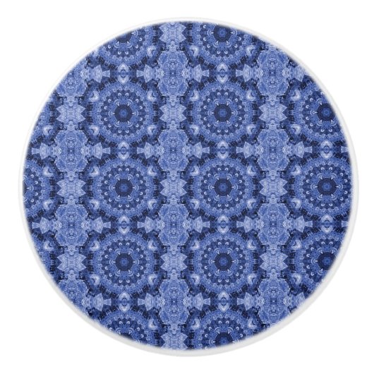Blauwe Quilt Keramische Knop (Voorkant)