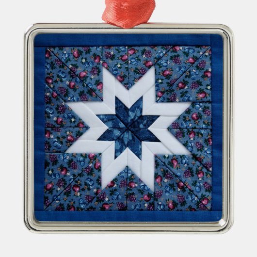 blauwe quilt star premium versiering metalen ornament (Voorkant)