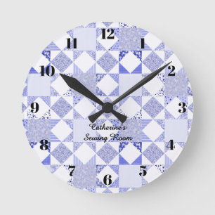 Blauwe quiltklok naaikamer quilt decoratie ronde klok