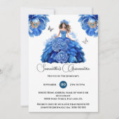 Blauwe Quinceañera balgons pioenroos bloemen Kaart (Voorkant)