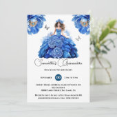 Blauwe Quinceañera balgons pioenroos bloemen Kaart (Staand voorkant)