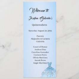 Blauwe Quinceanera dubbelzijdige programmakaart