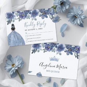 Blauwe Quinceanera RSVP-antwoordkaart Informatiekaartje