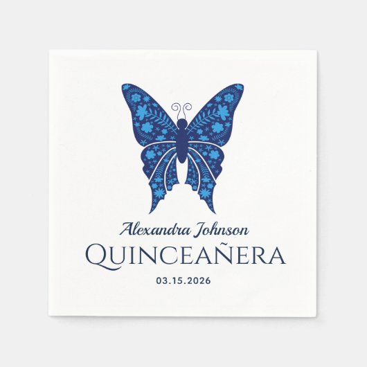 Blauwe Quinceanera Verjaardag Servet (Voorkant)