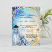 Blauwe Quinceañera vlinder bloemen bloemkweepeer Kaart (Staand voorkant)