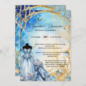 Blauwe Quinceañera vlinder bloemen bloemkweepeer Kaart (Voorkant / Achterkant)