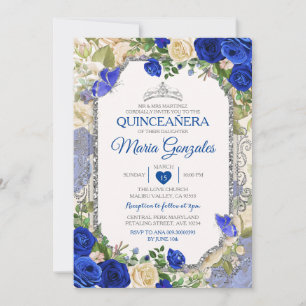 Blauwe Quinceañera Zilveren Kroonvlinder 15 Anos Kaart