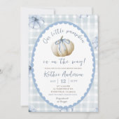 Blauwe Quirky Gingham Pompoen Baby Shower Kaart (Voorkant)