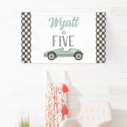 Blauwe Race Auto 5e Verjaardag Banner (Insitu)