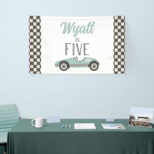 Blauwe Race Auto 5e Verjaardag Banner (Beurs)