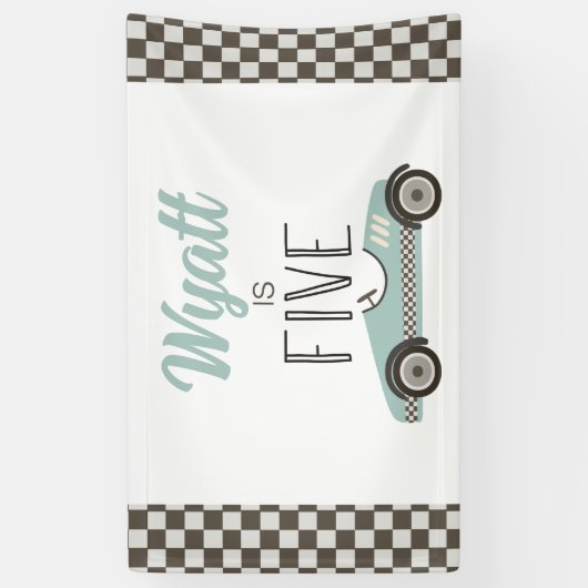 Blauwe Race Auto 5e Verjaardag Banner (Verticaal)