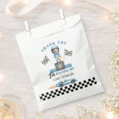 Blauwe race auto Boy Racer Foto Verjaardag bedankt Bedankzakje (Geknipt)