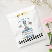 Blauwe race auto Boy Racer Foto Verjaardag bedankt Bedankzakje (Gezegeld)