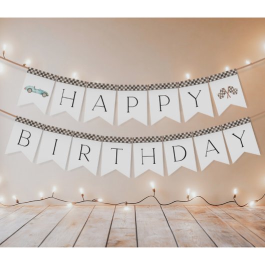 Blauwe Race Auto Bunting Vlaggen Vlaggetjes