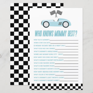 Blauwe Race Auto die weet mama Baby shower spel