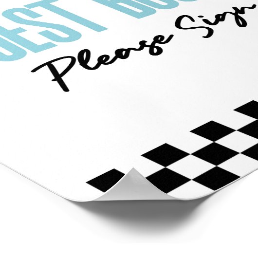 Blauwe Race Auto Gast Boek Party Sign Poster (Hoek)