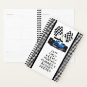 Blauwe Race auto geruite vlag Planner (Display)