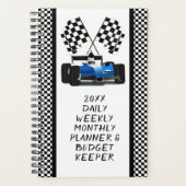 Blauwe Race auto geruite vlag Planner (Voorkant)