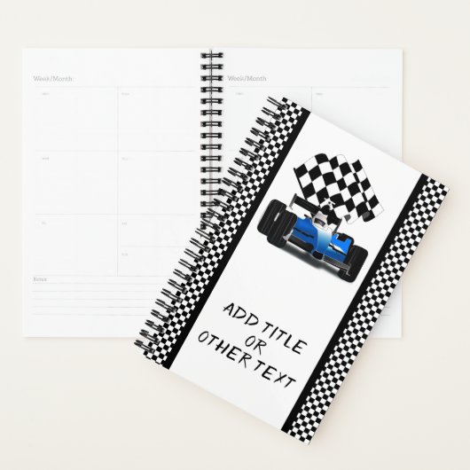 Blauwe Race auto geruite vlag Planner (Display)
