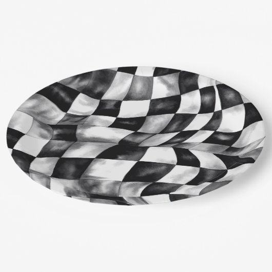 Blauwe Race Auto Geruite Vlag verjaardagsfeestje Papieren Bordje (Gekanteld)