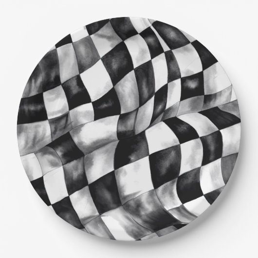 Blauwe Race Auto Geruite Vlag verjaardagsfeestje Papieren Bordje (Voorkant)