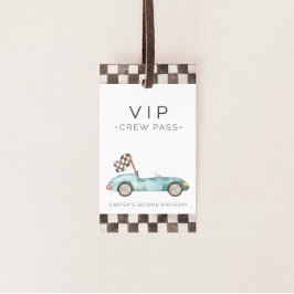 Blauwe race auto grappig cadeaulabel