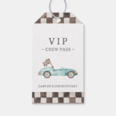 Blauwe race auto grappig cadeaulabel (Voorkant)