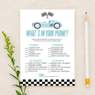 Blauwe Race Auto In Uw Telefoon Baby shower Spel