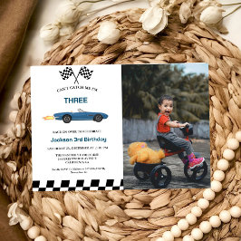 Blauwe Race Auto Jongen 3e Verjaardagsfeestje Kaart