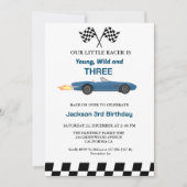 Blauwe Race Auto Jongen 3e Verjaardagsfeestje Kaart (Voorkant)