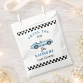 Blauwe race auto jongen racen verjaardag bedankt bedankzakje (Geknipt)