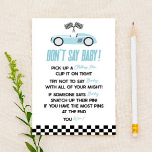 Blauwe Race auto niet zeggen Baby shower spel