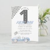 Blauwe Race Auto Snel Een Jongen Verjaardag Kaart (Staand voorkant)
