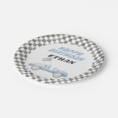 Blauwe Race Auto Snel Een Jongen Verjaardag Papieren Bordje (Gekanteld)